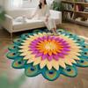 3D Visual Floral Circular Floor Mat, Crystal Velvet Printed Carpet, Home Decoration Living Room Anti-slip and Easy-to-maintain Carpet