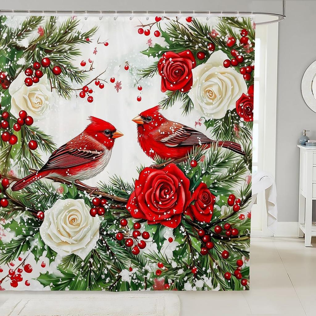 Merry Pink Christmas Shower Curtain,Cartoon Gingerbread Man Bathroom Curtain,Snowflakes Candy Fabric Shower Curtains,Happy New