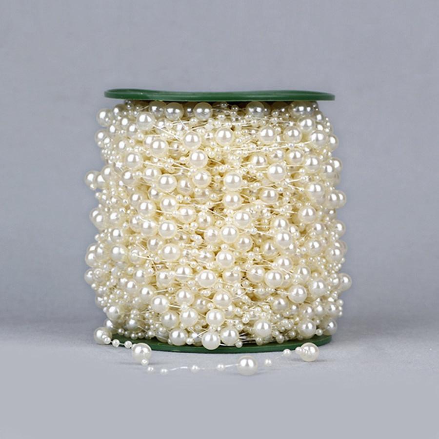 60 Meters Artificial Pearls Beads Chain Garland Flowers DIY Wedding Party Favor Bride Bouquet Decoration Beige White pink red