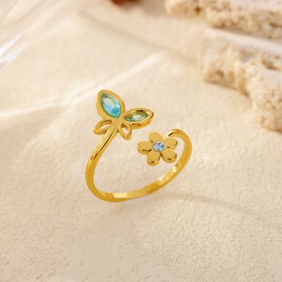 Exquisite Cute Zircon Butterfly Flower Ring For Women Gold Color Adjustable Ring Wedding Electroplated Jewelry Accessories Gift