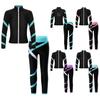Kinder Mädchen Kontrastfarbe Streifen Sportanzug Reißverschluss Stehkragen Langarm Sweatshirt Leggings für Yoga Workout Laufen Eislaufen