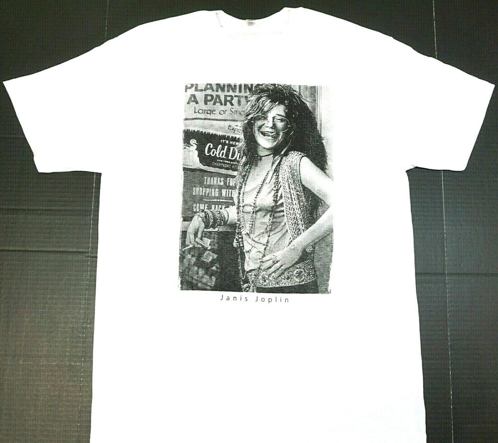 JANIS JOPLIN T-shirt 100% Cotton Mens Tee White New  Unisex T-Shirt S