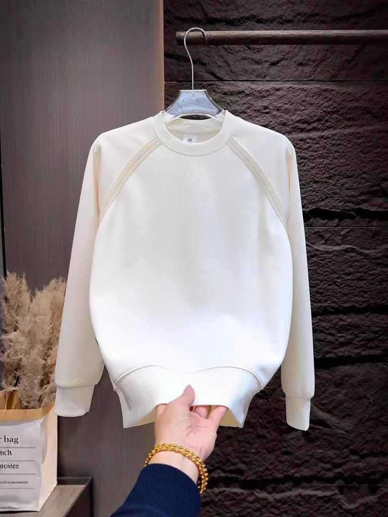 Men's Solid Color Round Neck Long-Sleeve Hoodie - Autumn/Winter Casual Style