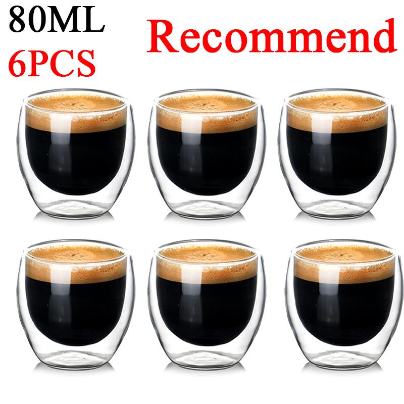 2-6 STK 80 ml doppelschichtige Isolierglastasse aus Borosilikatglas Kaffee-/Milchbecher Teetasse Restaurant Haushaltstrinkgeschirr Geschenk