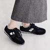 HIMIKO Flat Suede Combination Sneakers, Black, 657302, Comfortable Cushioned, 1.5cm Heel, Lace-Up, Black, Size 255