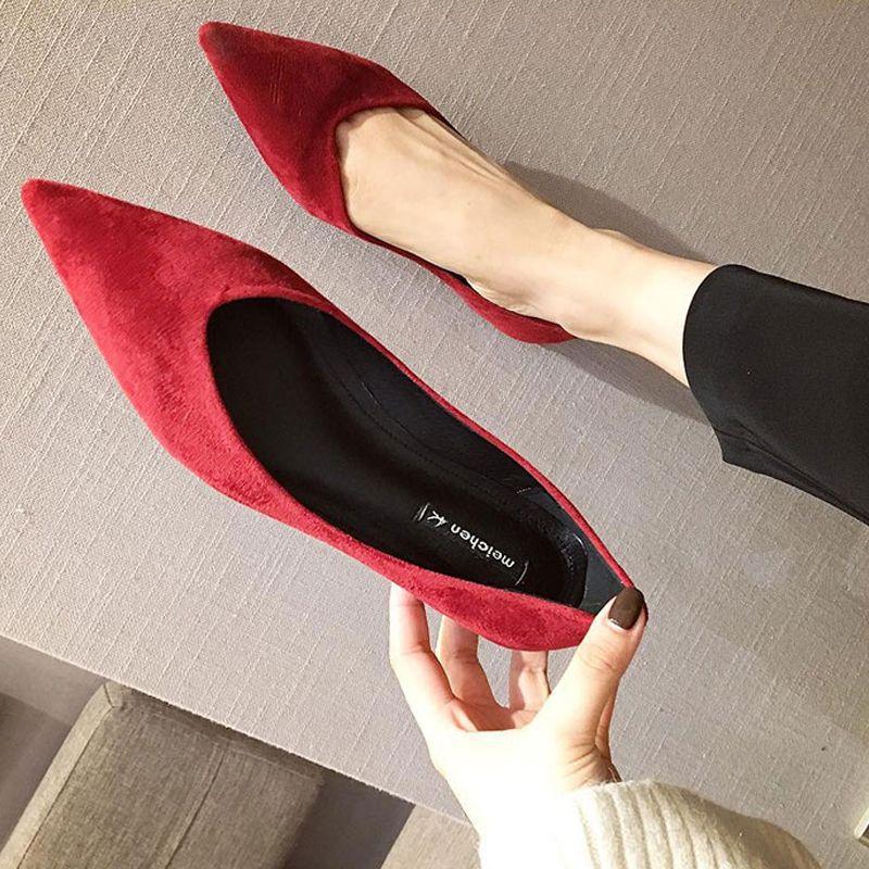 2025 Spring and Autumn New Korean Edition Red Single Shoes Women's Pointed Head Shallow Mouth Gentle Flat Bottom Versatile Flat Heel Work Shoes Women
