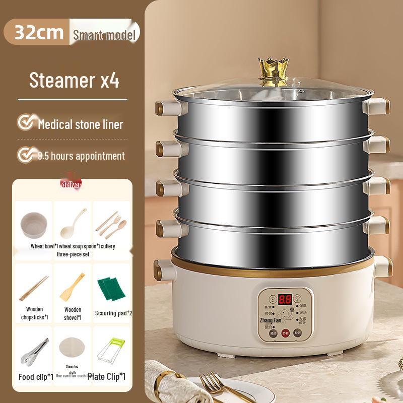 Wielofunkcyjny parowar elektryczny: Stal nierdzewna, Trójwarstwowy, Minutnik, do gotowania na parze, gotowania i duszenia