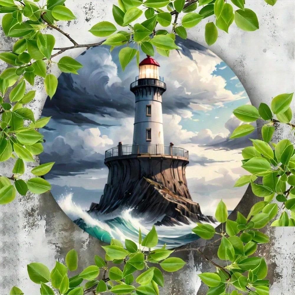 

Lighthouse Metal Wall Art Round 7.8 Inch HD Print Coastal Home Decor Living Room Bedroom Bathroom Kitchen 20x20 разноцветный