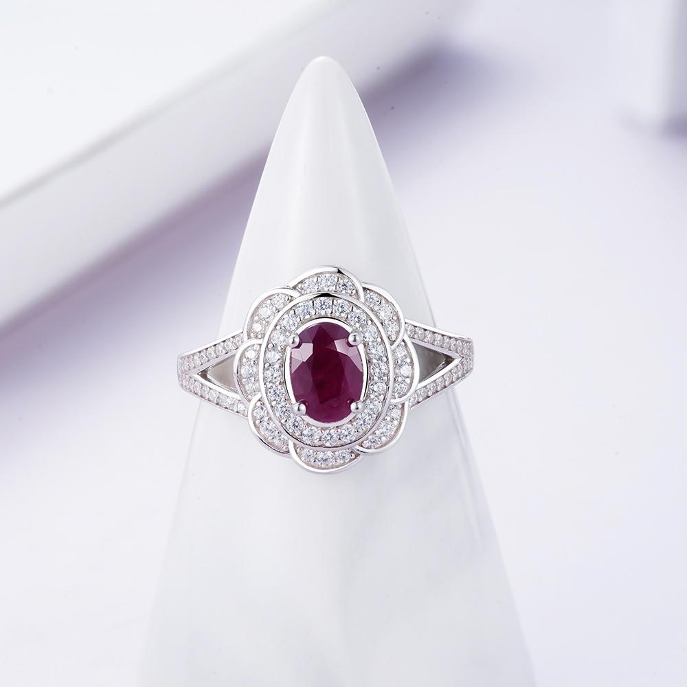 Flower design Natural longrido ruby Ring Earrings Pendant Necklace Set 925 sterling silver jewelry for women's daily party gifts