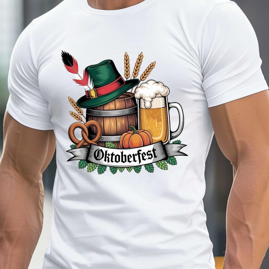 Men Oktoberfest T-Shirt - German Beer Barrel Beer Mug Graphic Tee Crew Neck Summer Shirt for Oktoberfest Parties Men Clothinmg