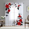 Romantic Rose Floral Yellow Flowers Voile Curtain Living Room Home Kitchen Green Leaves Butterfly Window Tulle With Sheer Polyester Perfect For