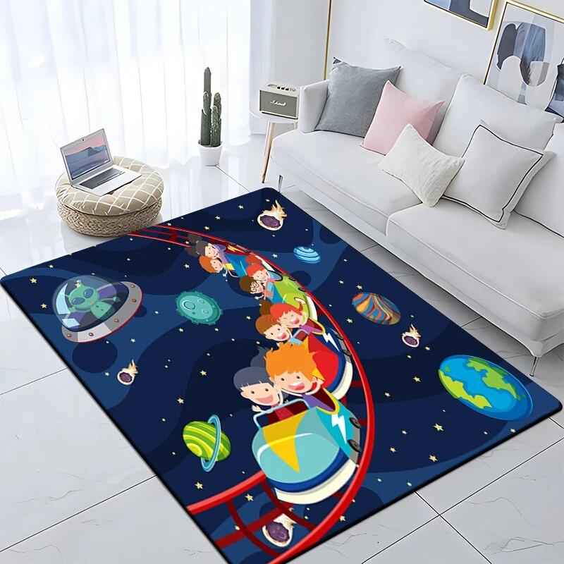 Cartoon Astronaut Children's Room Decorative Carpet Camping Cushion Play Aera Mat  Floor Mat Carpet Game Area Rug Floor Mats