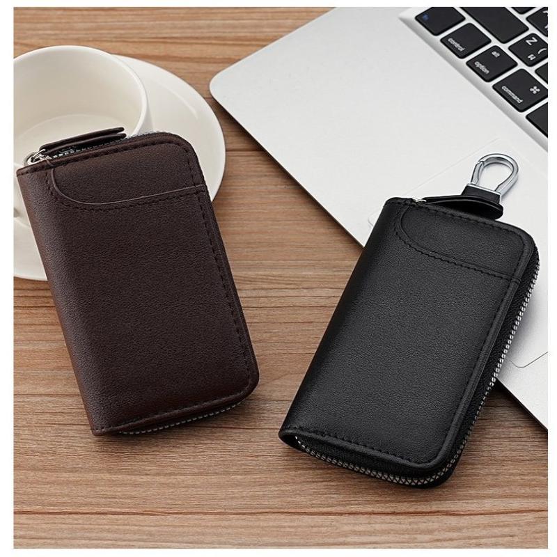 Pu Leather Key Wallet Case With Zipper Closure Detachable Keychain And Card Slot For Daily Commute Travel Carrying Keys Cards