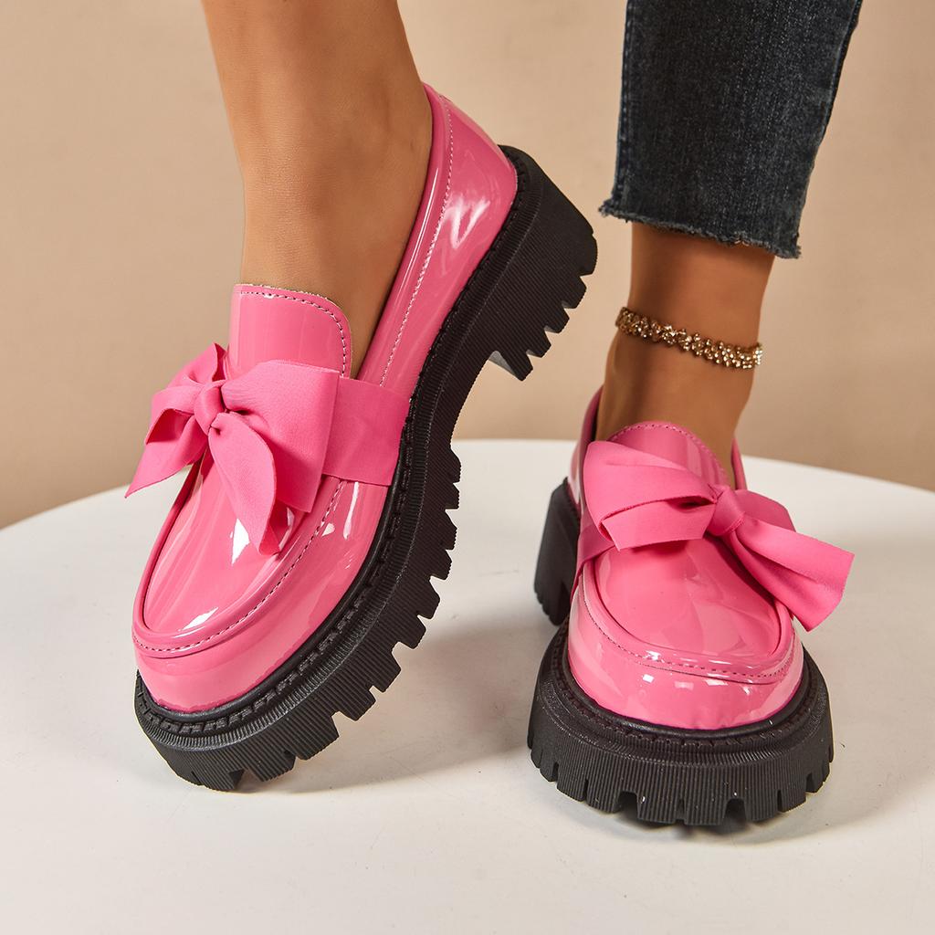 Women's shoes 2026 new large British style small leather flat bottom women's shoes black bow loafers