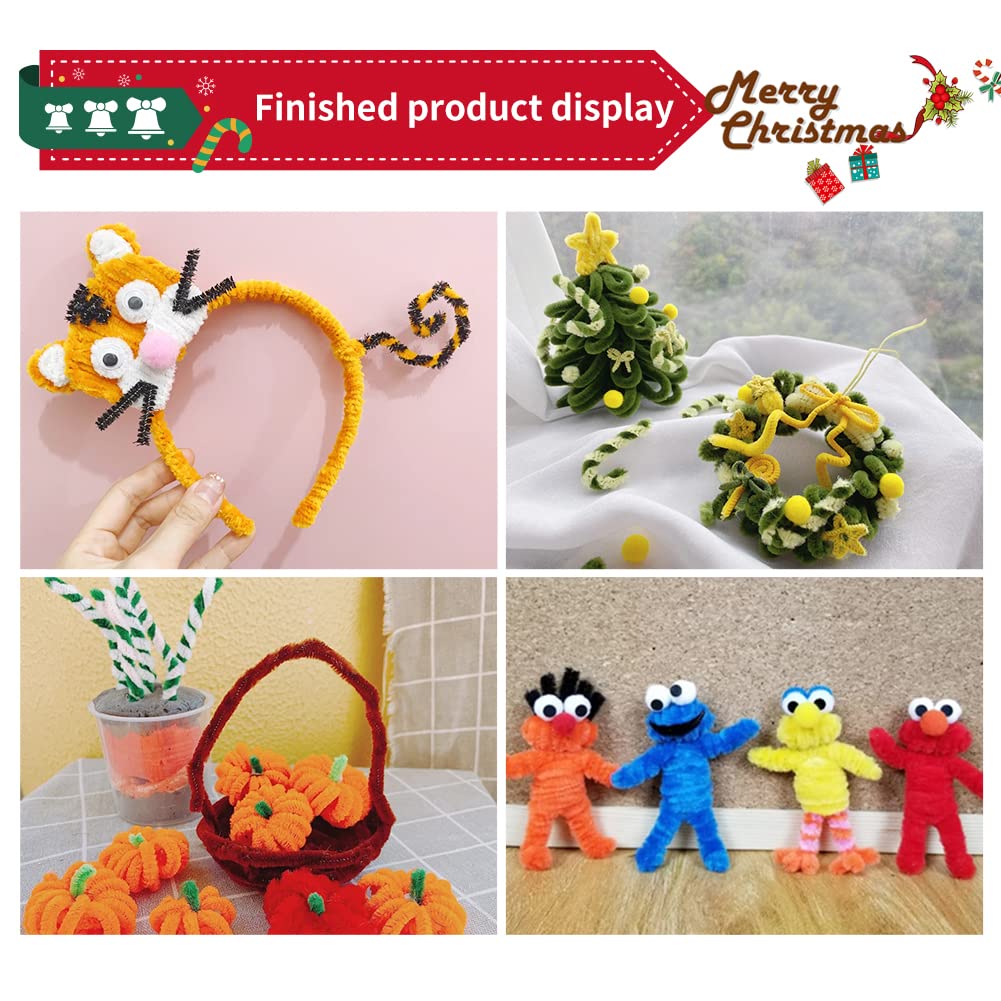 Fenrry 200PCS 4 Color Pipe Cleaners Chenille Stem Set Glitter Craft Pipe Cleaners for Arts and Crafts Xmas Home Decoration