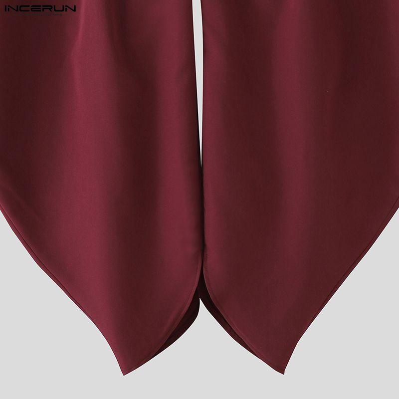 INCERUN Summer Men Zipper Waist Casual Ruffled Long Pants Trousers