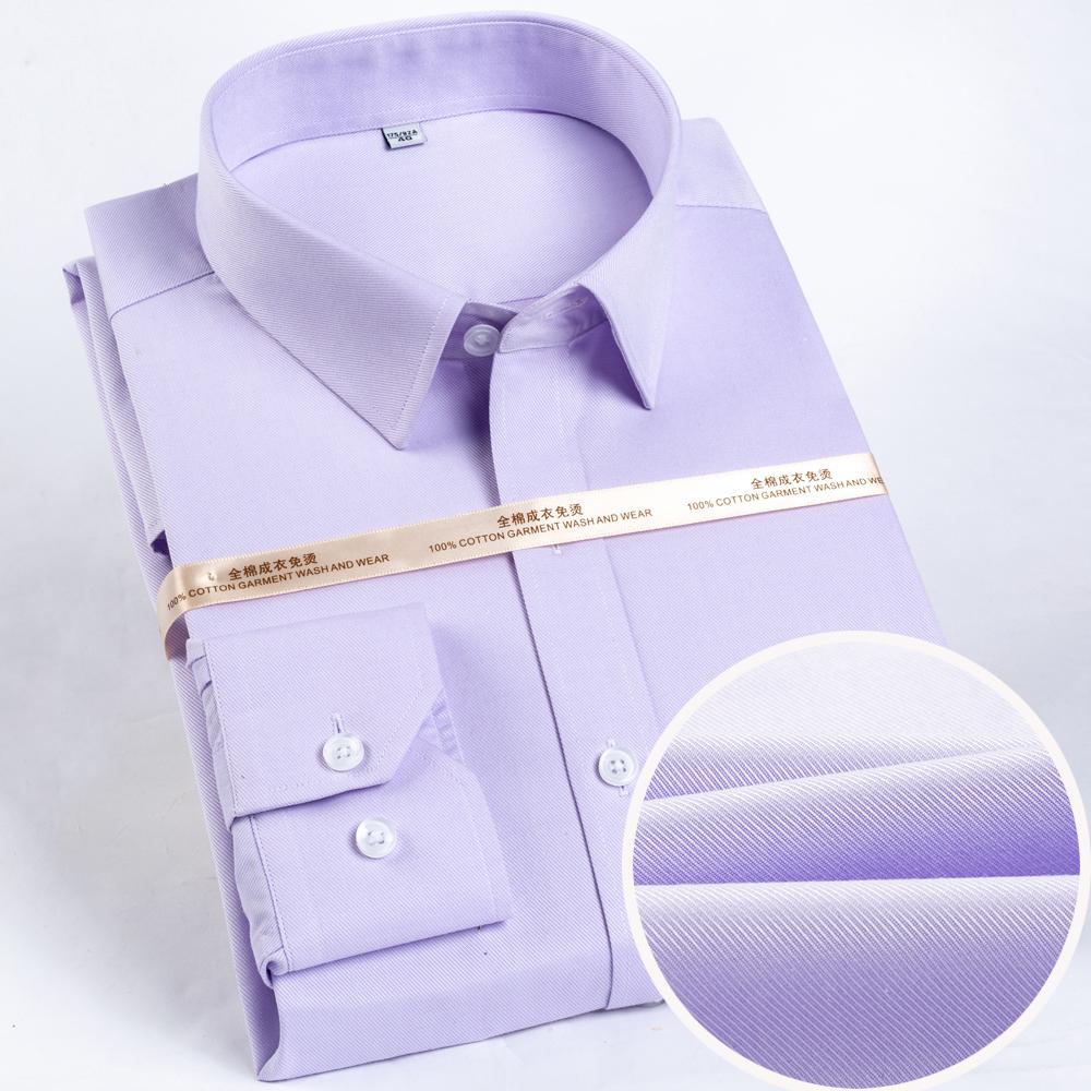Men's Premium Pure Cotton Wrinkle-Free Long Sleeve Solid Dress Shirts with Hidden Button Spread Collar for Business Casual Wear