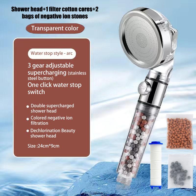 Showerhead 3-speed Adjustment Portable Shower Filter Negative Ion Stone Shower for Bathroom Items Bath Accessories Showers Parts