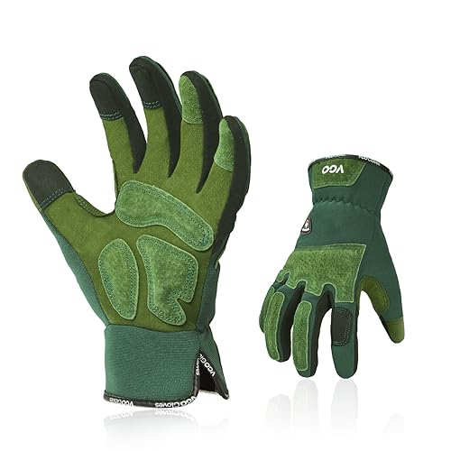 [Vgo...] Gardening Gloves, Synthetic Leather, Gardening Gloves, Weeding Gloves, Men s, Work Gloves, Gardening Gloves, Reinforced Pads, Touchscreen, Vi