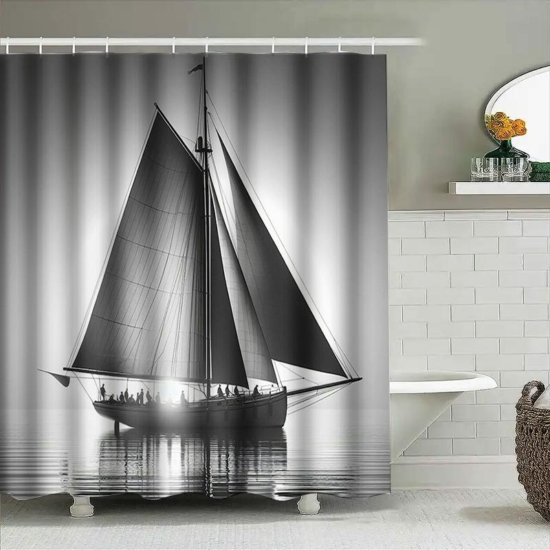 Vintage Sailboat Shower Curtain Waterproof Decorative Home Bathing Room Decoration With Hooks Included