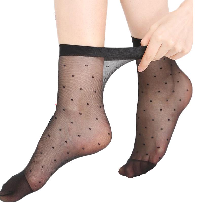 5/10 Pairs Dot Seide Socken Frauen Transparent Dünne Atmungsaktive Sommer Nylon Kurze Weibliche Non-Slip Stretch Knöchel Sexy Socke
