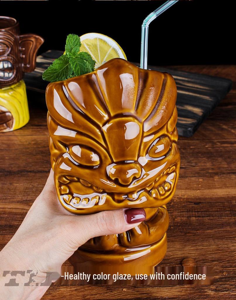 Hawaiian Tiki Zombie Skull Ceramic Cocktail Glass
