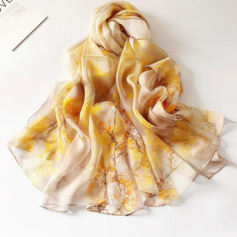 Spring Summer Women Large-size Printed Beach Shawls Muslim Hijabs Travel Thin Sunscreen Scarf/Scarves 100% Silk Beach Scarf