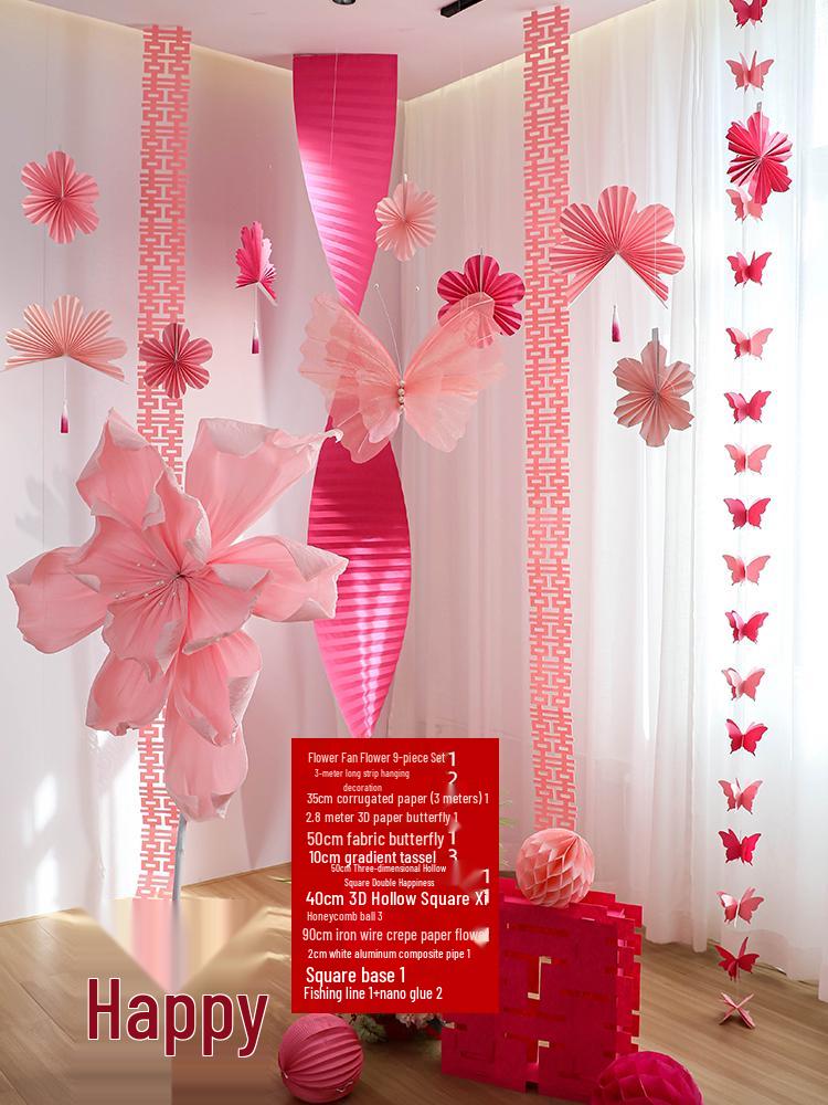 Double Happiness Wedding Room Decor Set: Non-Woven Fabric Papercut for Bride and Groom's Bedroom or Hotel.