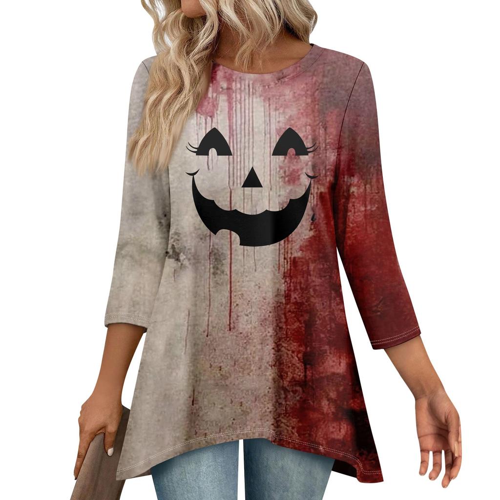 Tunic Tops For Women Loose Fit Prints Tops 3/4 Length Sleeve Womens Tops With Asymmetrical Hem