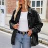 Women's Fashionable Versatile Classic Retro Solid Color Lapel Long Sleeved Pocket Loose Denim Jacket