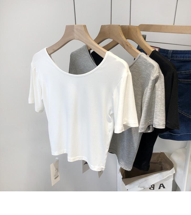 Summer New Korean Version Slim and Thin Machine Cross Beautiful Back Short Bottom Short Sleeve T-shirt Top Women