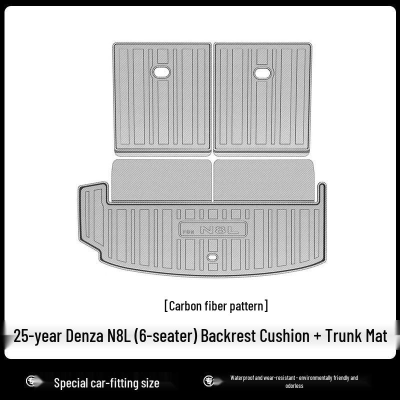 2025 Denza N8L Six-Seater Car Waterproof TPE Trunk Mat with Odorless, Eco-Friendly, Wear-Resistant Backrest Pad and Carbon Fiber Texture