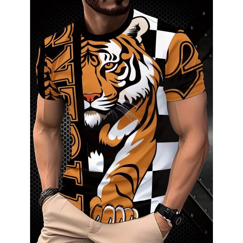 2026 T-Shirt for Men Harajuku Tiger Print Fashion Summer Short Sleeve