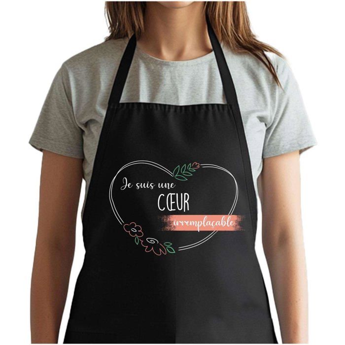 Tablier de cuisine - Cœur Irremplaçable - Noir - Coton résistant - Imprimé en Bretagne