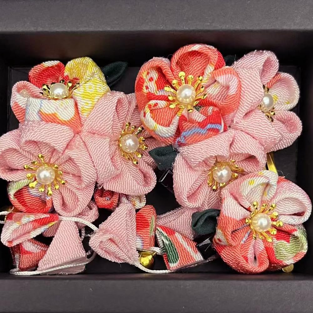 Hair Accessory Perfect for New and Features Flowers and Bells Japanese-style 3-piece Set, Coming-of-age Ceremonies, Yukata, Children's Shichi-Go-San,