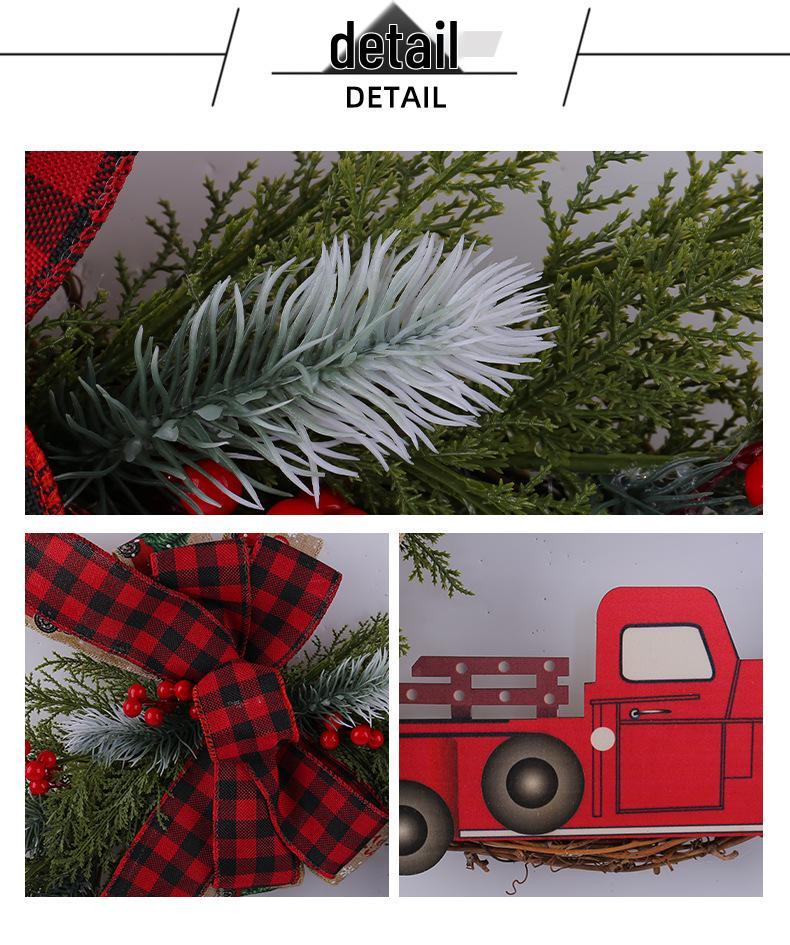 Jingchen Red Truck Christmas Door Hanger - Farmhouse Wreath Decoration