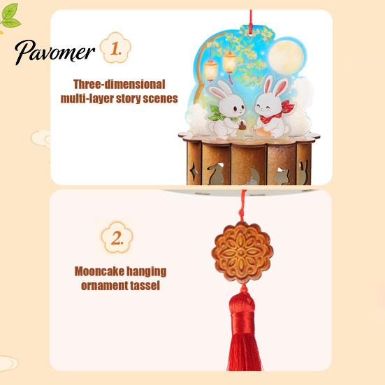 DIY Craft Kit for Kids Mid-Autumn Moon Rabbit Lantern Kit, 3D LED Handheld Lantern, Educational Manual Skill Toy Ancient Style Set Home Holiday Decor