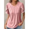 Summer Women's Round Neck Solid Colour Pressed Pleated Short Sleeve Lace Casual T-Shirt Shirt