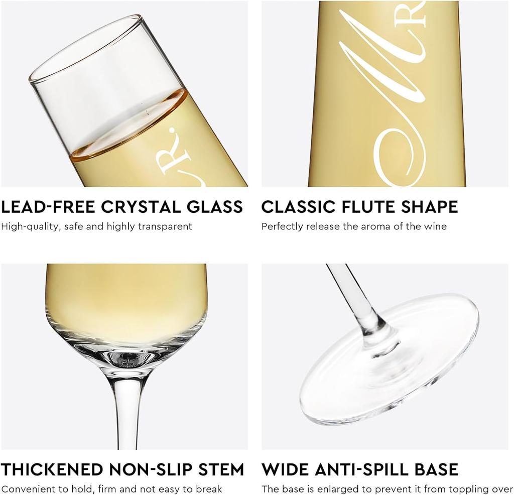 Mr. & Mrs. Champagne Flute Set - Elegant His and Hers Wedding Toasting Glasses