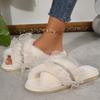 Mesh Faux Fur Cotton Slippers for Women All Match Crystal Detor Fur Slippers Woman Winter Cross Strap Indoor Cotton Slides Lady