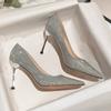 High Heels 8cm Wedding Shoes High Heels Women's Thin Heels New Style Matching Dress Main Wedding Dress Crystal Bride Shoes Women's Shoes