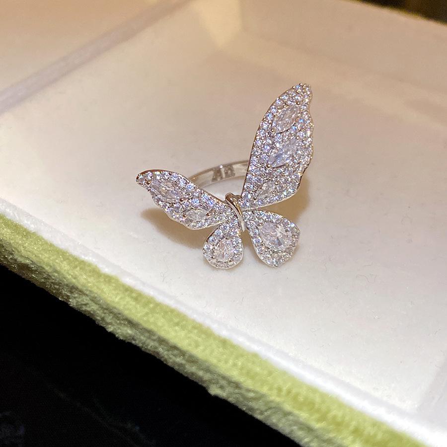 Pink Diamond Butterfly Zirconia Open Ring with Exquisite High-Grade Feel - Korean & Ins Style