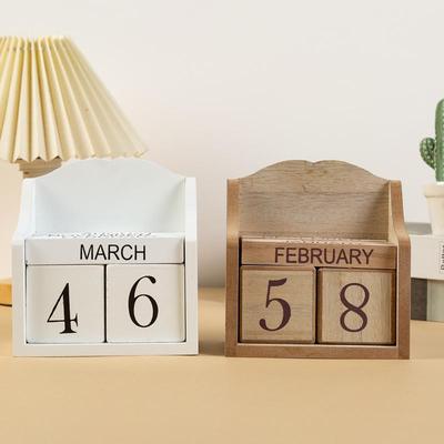 Europäischer hölzerner ewiger Kalender: Kreatives Foto-Requisit & Weihnachts-Bastel-Dekoration für Zuhause