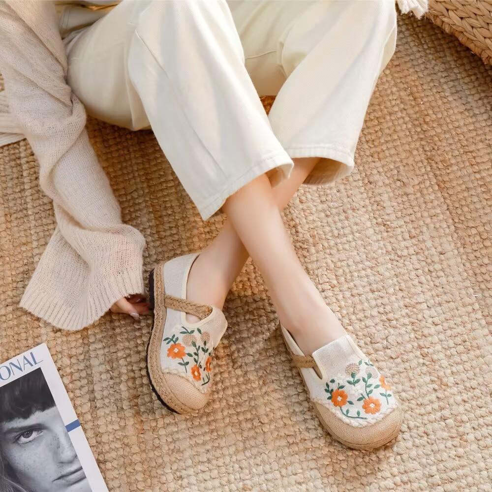 ****** New Old ******* Cloth Shoes Women's Single Shoes Ethnic Style Fisherman Shoes One Pedal S**t-soled Mother Shoes Flat-soled Comfortable