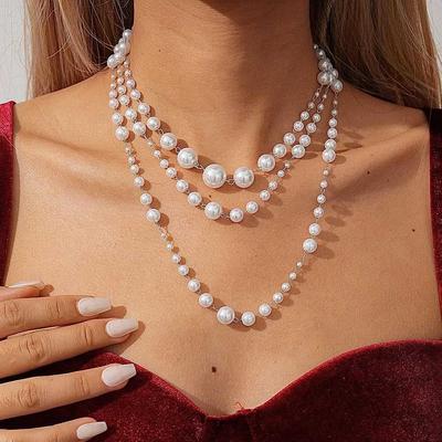 Imitation Pearl Beaded Three-layer Sweater Chain Baroque Elegant Fashion Temperament Necklace