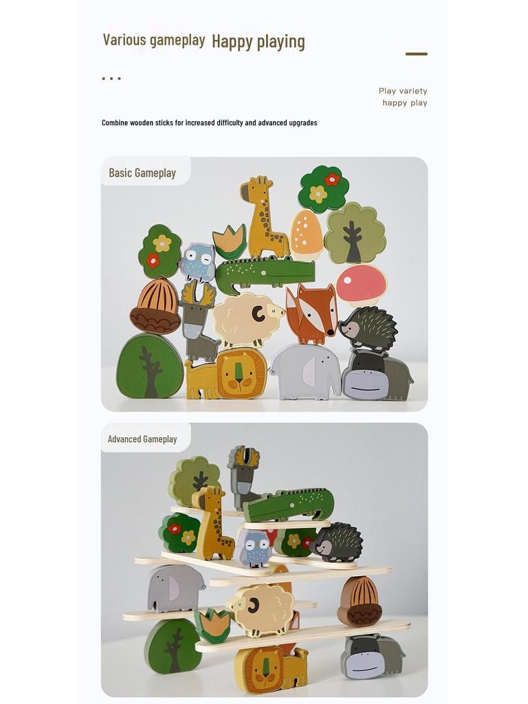 Tier Stapelturm: Holz-Jenga-Blöcke für die Koordination und Konzentration von Kindern