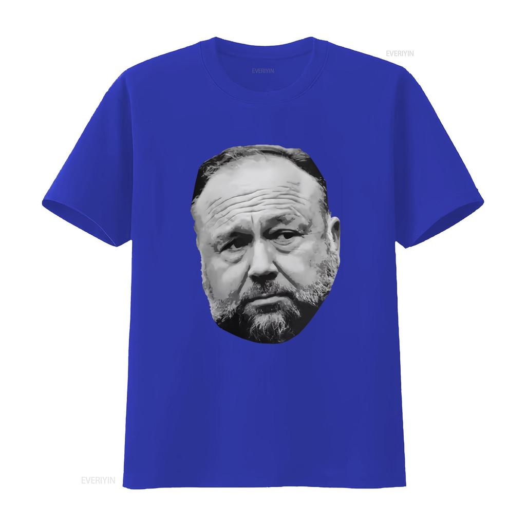 ALEX JONES Face Original Art T Shirt for Men Unique Design High Quality Print Vintage Washed Slightly Designer Clothes Fashion