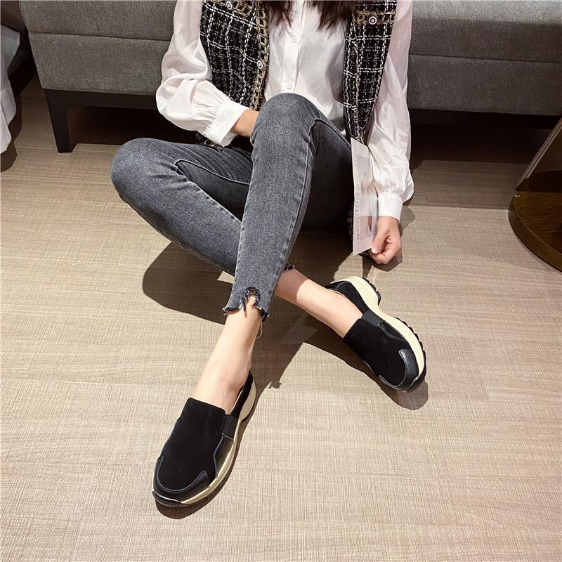 Damen Plateau-Loafer, lässig, elegant, schwarz, zum Reinschlüpfen, dicke Sohle, Shake-Schuh, Übergröße, Sneakers, Sportschuhe