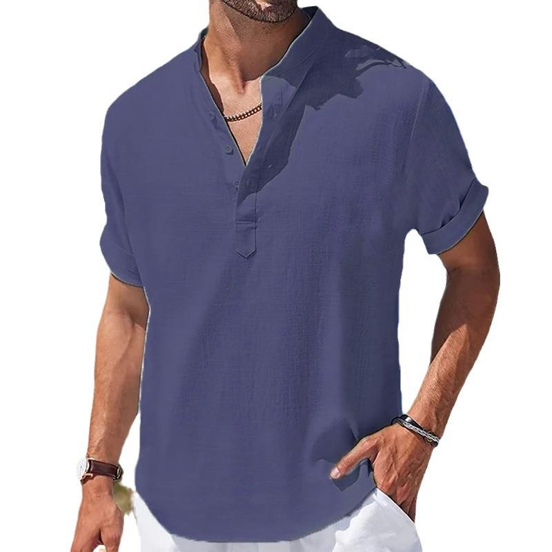2024 Camicie a maniche corte in lino da uomo, casual, estive, tinta unita, taglia USA