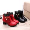Women's Ladies Boots Fall Winter Vintage Leather Lace Short Shoes Women Fashion Lace Trim Mid Heeled Boot